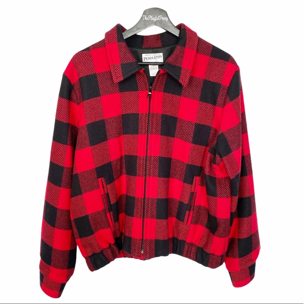 Pendleton Red Buffalo Check Wool Jacket | Large - image 2
